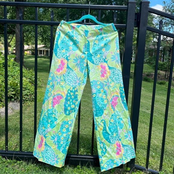 Lilly Pulitzer Peacock Wide Leg Pants - Picture 1 of 8